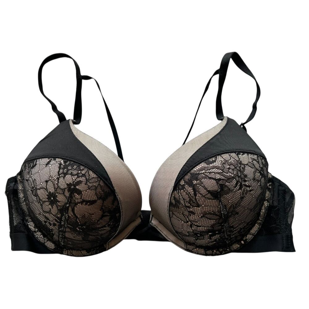 Victoria’s Secret Bombshell Push-Up Bra 34C  Black/Nude Lace - Picture 2 of 8